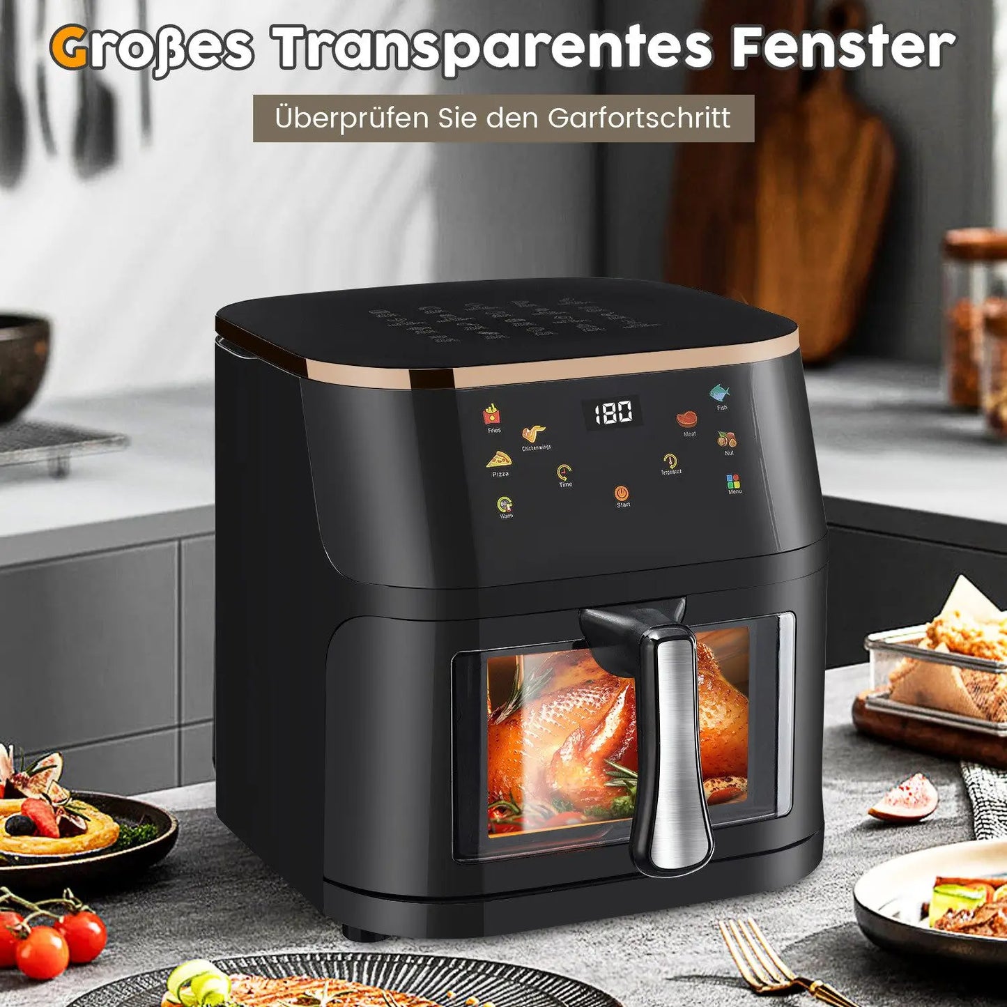 Airfryer Sans Huile 9L Grande Capacité – Cuisson Rapide, Fenêtre Transparente et 6 Programmes Automatiques