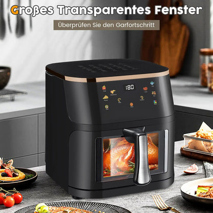 Airfryer Sans Huile 9L Grande Capacité – Cuisson Rapide, Fenêtre Transparente et 6 Programmes Automatiques